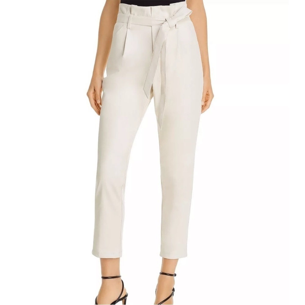 Cream Lucy Paris Faux Leather Cropped Tie-Waist Pants